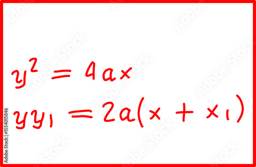 mathematical formula of tangent line equation of parabola. analytic geometry of parabola