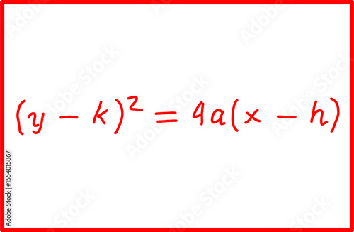 mathematical formula of parabola equation with center at h,k. analytic geometry of parabola