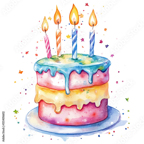 Birthday, watercolor illustration vector, isolated on a white background.