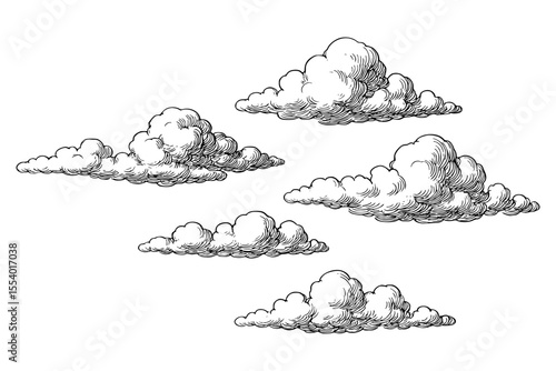 Set of Vintage Engraving Style Clouds Illustration