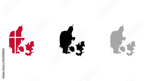 Denmark Map Vector Illustration Red, Black, and Gray Variations
