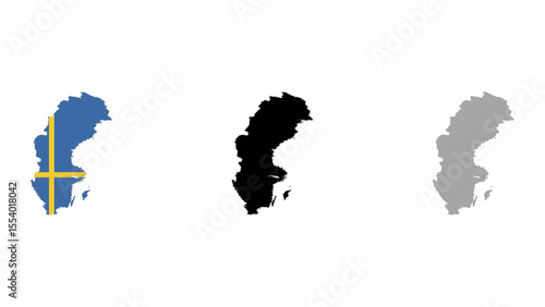 Sweden Map Variations Color, Black & White Outline SVG Vectors