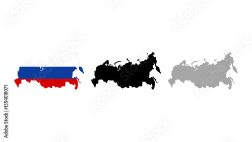 Russia Map Vector Illustrations, Flag, Black, Gray Outline