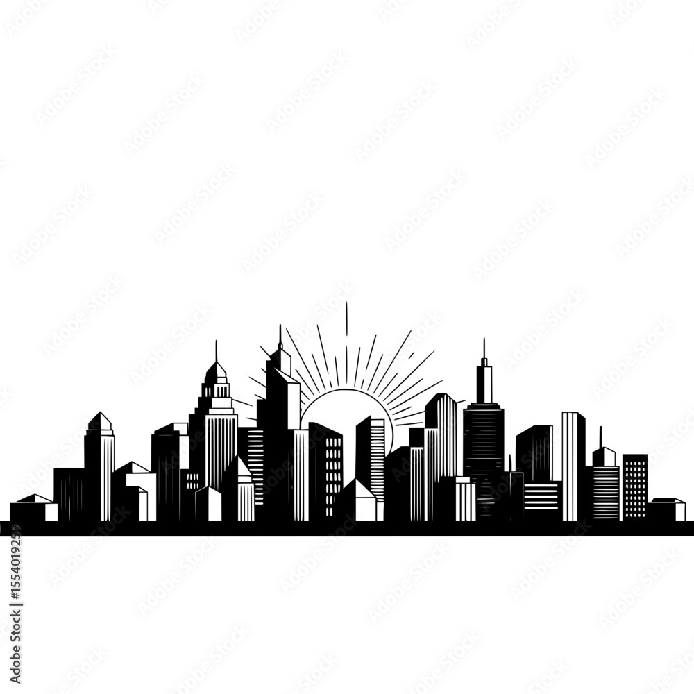 Naklejka premium Cityscape skyline urban buildings silhouette architecture modern city downtown metropolis skyscrapers design art