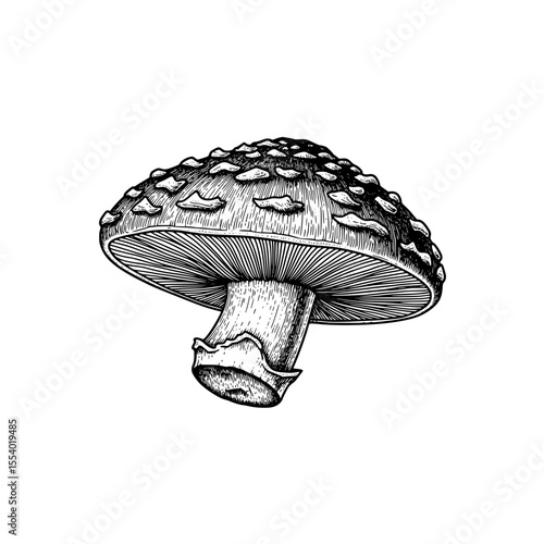 Mushroom drawing amanita muscaria fungus illustration botanical art sketch edible fungi nature forest food toadstool