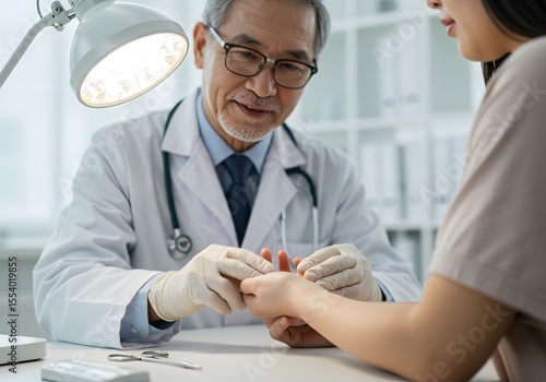Wallpaper Mural Doctor examining a patient's hand with a focused expression and gloved hands, highlighting medical care and expertise in a professional setting Torontodigital.ca