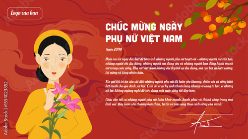 Vietnamese Women’s Day 20 10 greeting card vector illustration