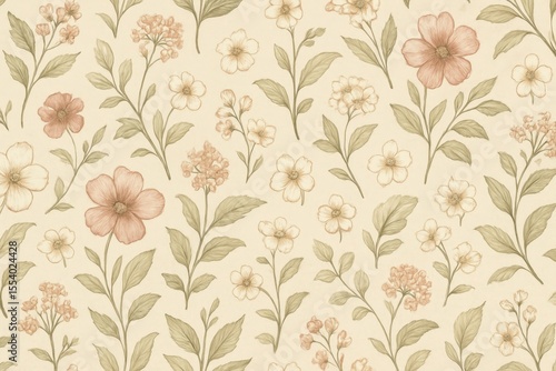 Wallpaper Mural Botanical Vintage Illustration Pattern with Muted Earth Tones and Floral Elements Torontodigital.ca