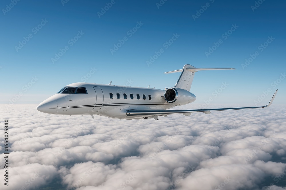 Obraz premium Executive Business Travel - Luxury Corporate Jet Soaring Above Cloud Formation