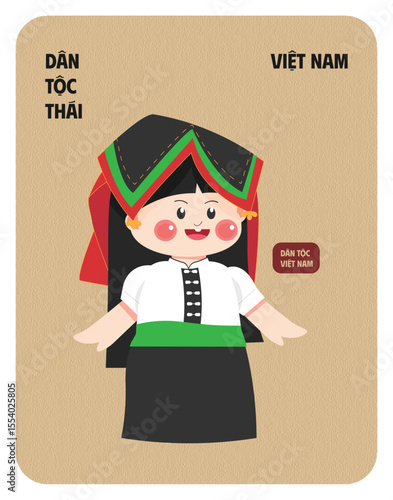 Vietnam Thai female character wearing cultural outfit flat design