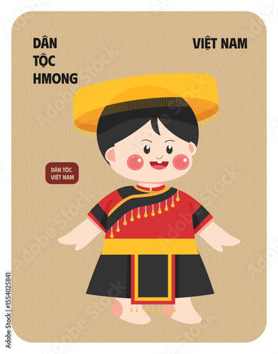 Hmong ethnic minority woman in traditional costume vector illustration