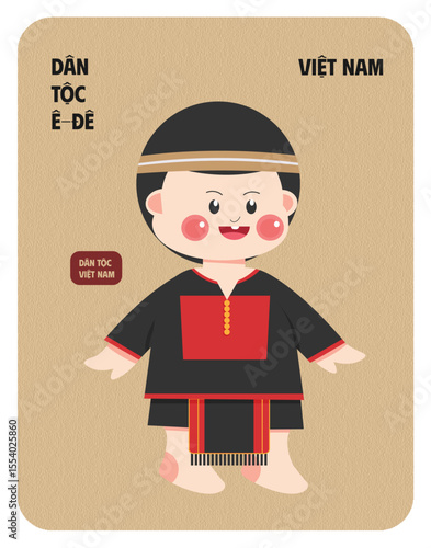 Ede ethnic minority man in traditional costume vector illustration