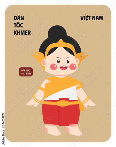 Khmer ethnic minority woman in traditional costume vector illustration