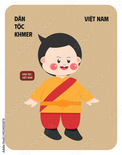 Khmer ethnic minority man in traditional costume vector illustratio