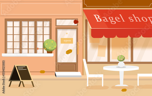 Modern bagel store selling delicious bagels flat design