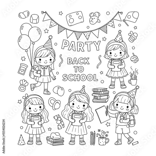 Wallpaper Mural Cute cartoon girls celebrating back to school party isolated on transparent background Torontodigital.ca