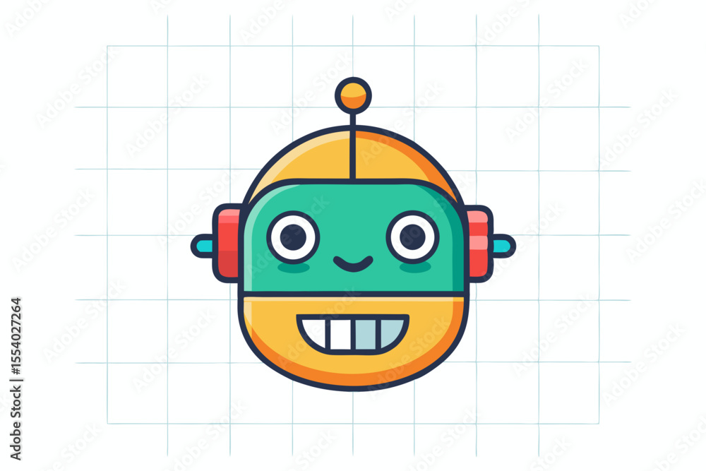 Obraz premium robot style emoji face tech grid