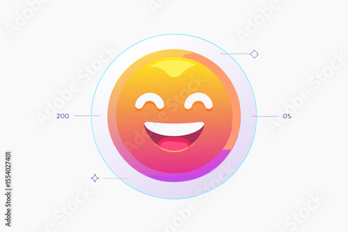 smiling emoji white holographic edge inner glow