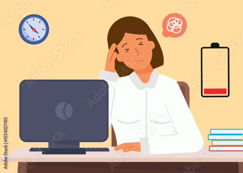 Employee burnout and work exhaustion vector illustration