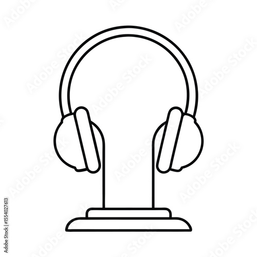 Modern audio equipment sleek headphones elegantly displayed on a minimalist stand against a clean white backdrop showcasing contemporary design