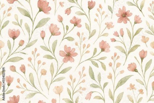 Wallpaper Mural Seamless Bohemian Watercolor Pattern with Wild Flowers and Natural Earth Tones Torontodigital.ca