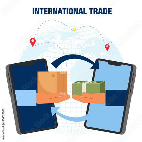 International trade and global business via smartphone vector illustration

