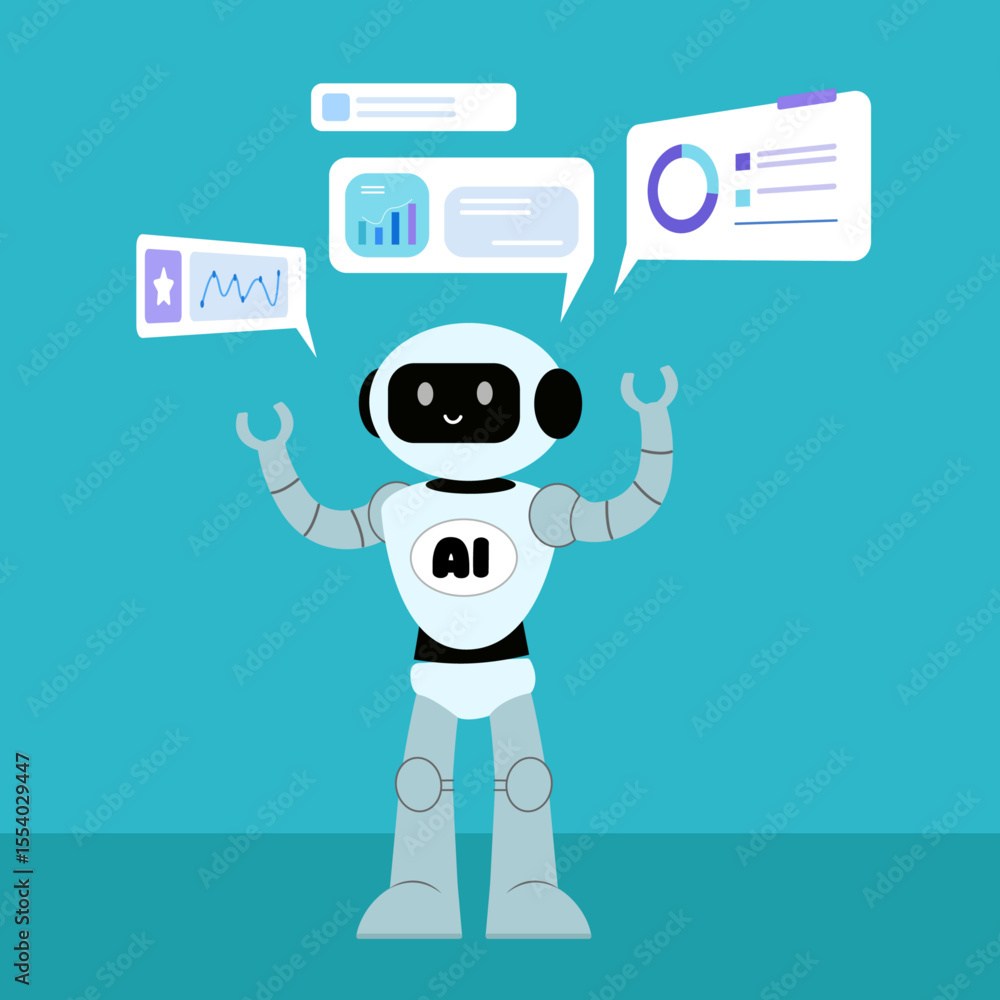 Fototapeta premium AI robot for automation and smart solutions flat design