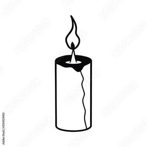 Abstract vector illustration of a damaged candle with a fractured glowing flame against a clean white background symbolizing fragility and resilience