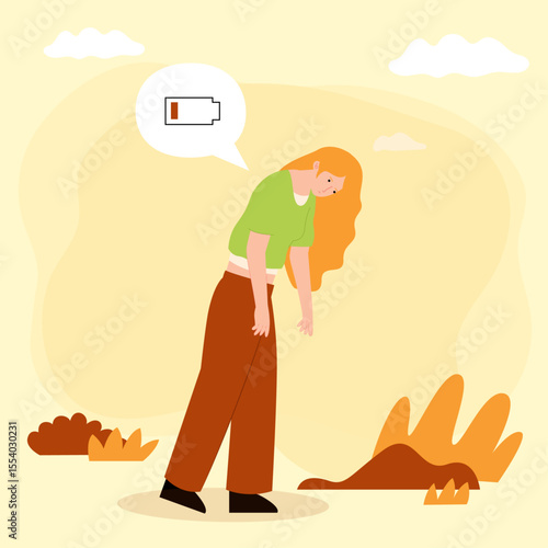 Overworked woman suffering from burnout vector illustration