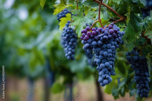Wallpaper Mural Lush bunches of dark purple grapes hanging from vine branches Torontodigital.ca