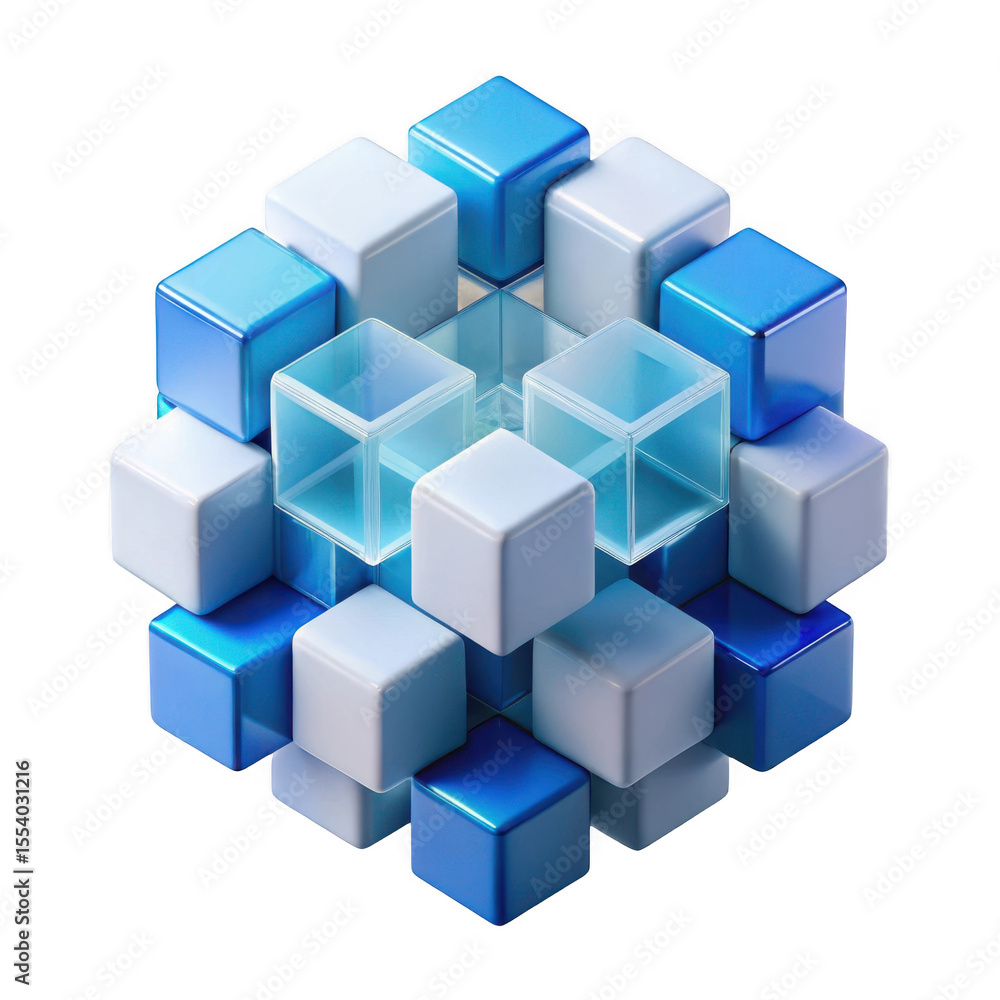 Obraz premium 3d geometric cube structure isolated on transparent background