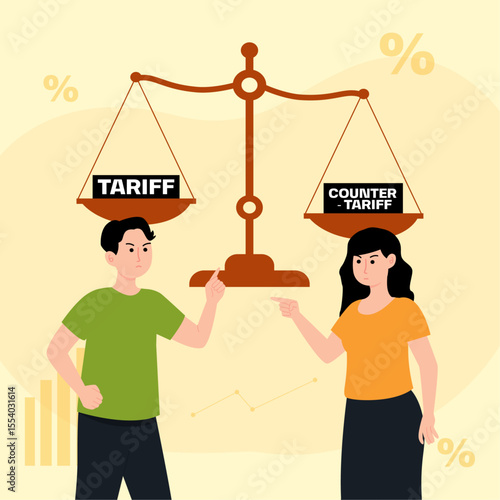 Economic confrontation with tariff conflict between countries vector illustration