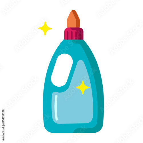 Made in UK Laundry day essentials blue cleaning product bottle with a red cap vector icon flat style.