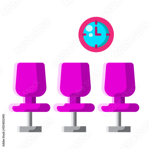 Made in UK Laundry day awaits beneath the clock with three purple chairs ready vector icon flat style.