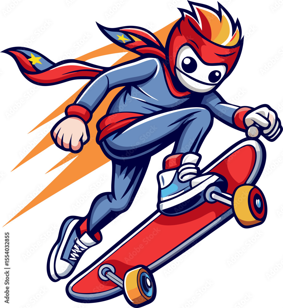 Fototapeta premium High-energy skateboard illustration for a sports event with white background.