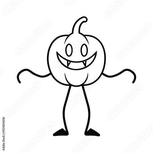 Whimsical halloween illustration of a monstrous pumpkin creature with elongated limbs and a wide unsettling grin perfect for festive designs