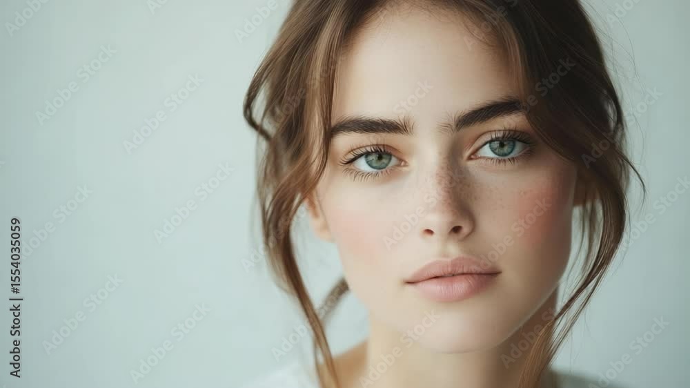 pretty Caucasian woman with radiant flawless skin, facial and skincare beauty industrial model portrait on soft light background pretty Caucasian woman with radiant flawless skin, facial and skincare beauty industrial model portrait on soft light background