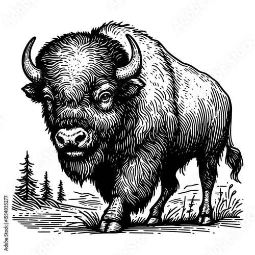 Hand drawn bison isolated on white