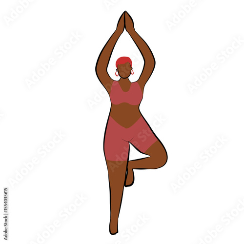 Young woman doing yoga exercise. Vrikshasana, tree pose