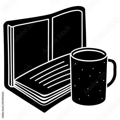 Cozy silhouette of an open book and coffee cup—perfect for bloggers, authors, teachers, or bookish gifts.