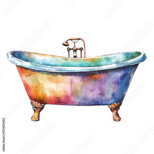Bathtub, watercolor vector, isolated on a white background.
