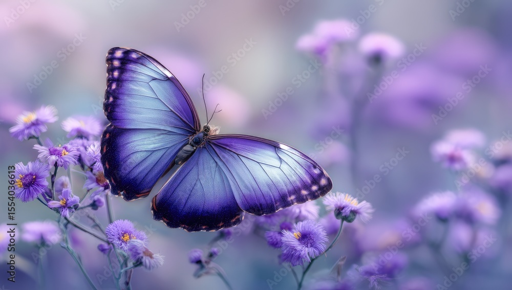Naklejka premium Delicate butterfly amidst soft purple flowers