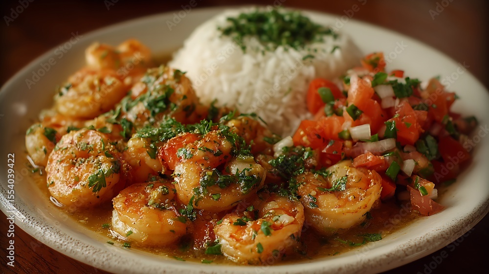 Garlic shrimp rice and salsa Garlic shrimp rice and salsa