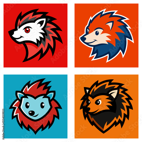 Four cartoon animal heads with different color schemes in square frames are displayed here nicely