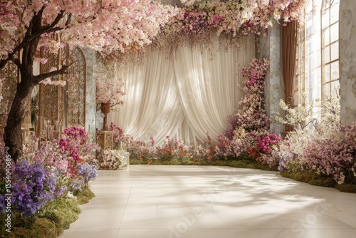 Floral, dreamy interior with soft light