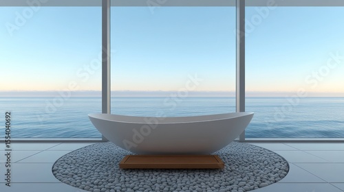 Modern bathroom with ocean view.