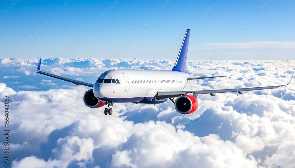 Obraz premium Airplane flying above clouds