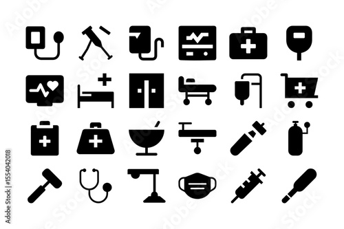 Blood pressure monitor solid fill icon set