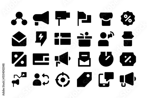 Marketing and promotion solid fill icon set