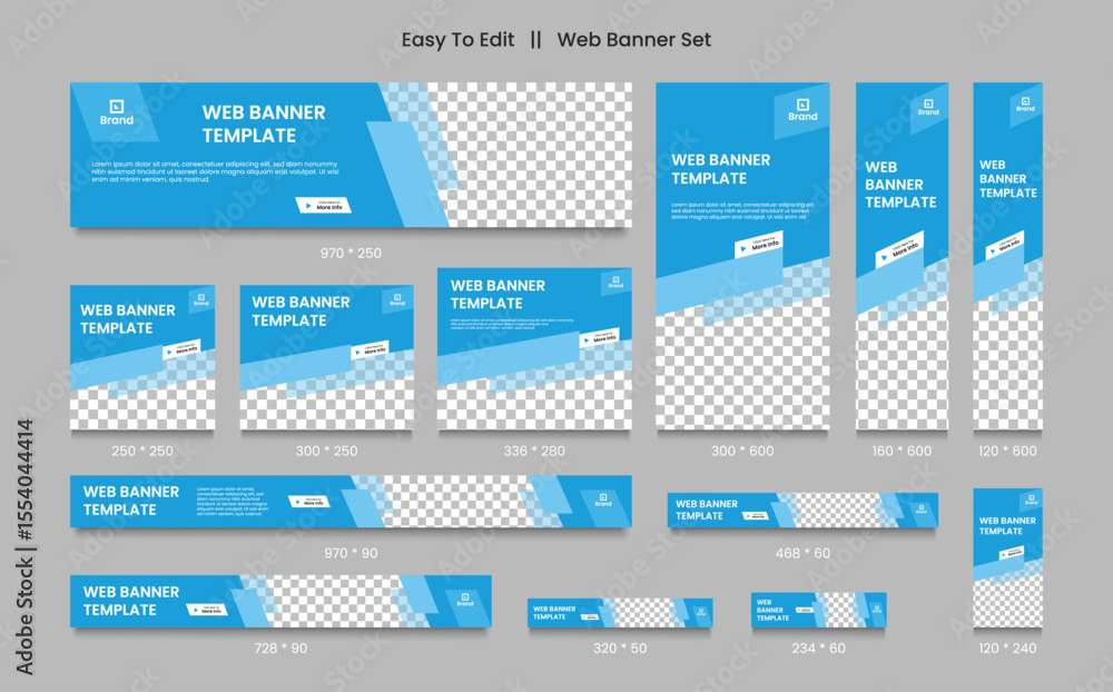 web banners of different sizes with place for photos. Abstract banner design web template Set, Horizontal header web banner. 